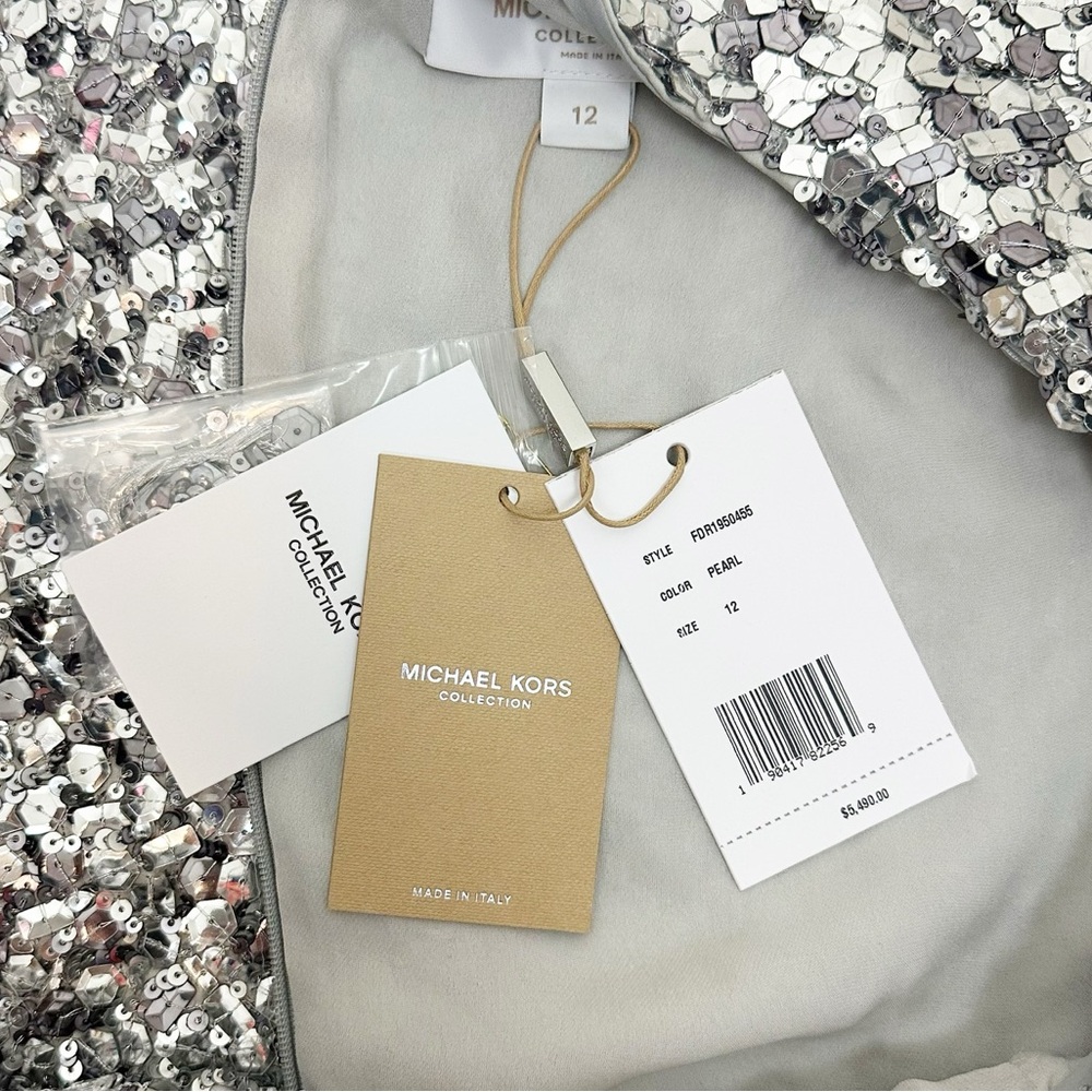Michael Kors Collection Hand-Embroidered Sequin Silk Georgette Shift Dress Sz 12 - Picture 9 of 11